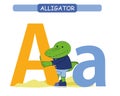 Letter A and funny cartoon alligator. Animals alphabet a-z. Cute zoo alphabet in vector for kids learning English vocabulary. Pri Royalty Free Stock Photo